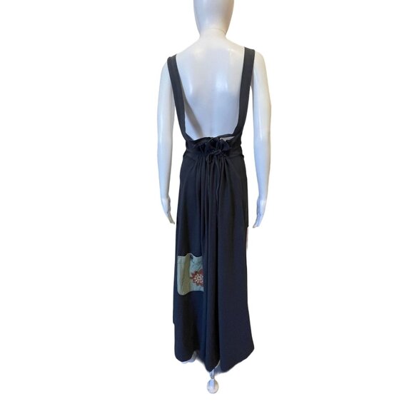 Vintage 90's boho cottage core patchwork dress maxi navy Medium pockets - Picture 10 of 11